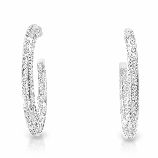 5.59CT Diamond Hoop Earrings 14k White Gold