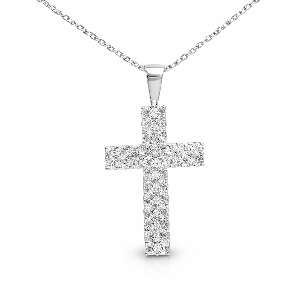 1.59CT Diamond Cross Pendant 14k White Gold