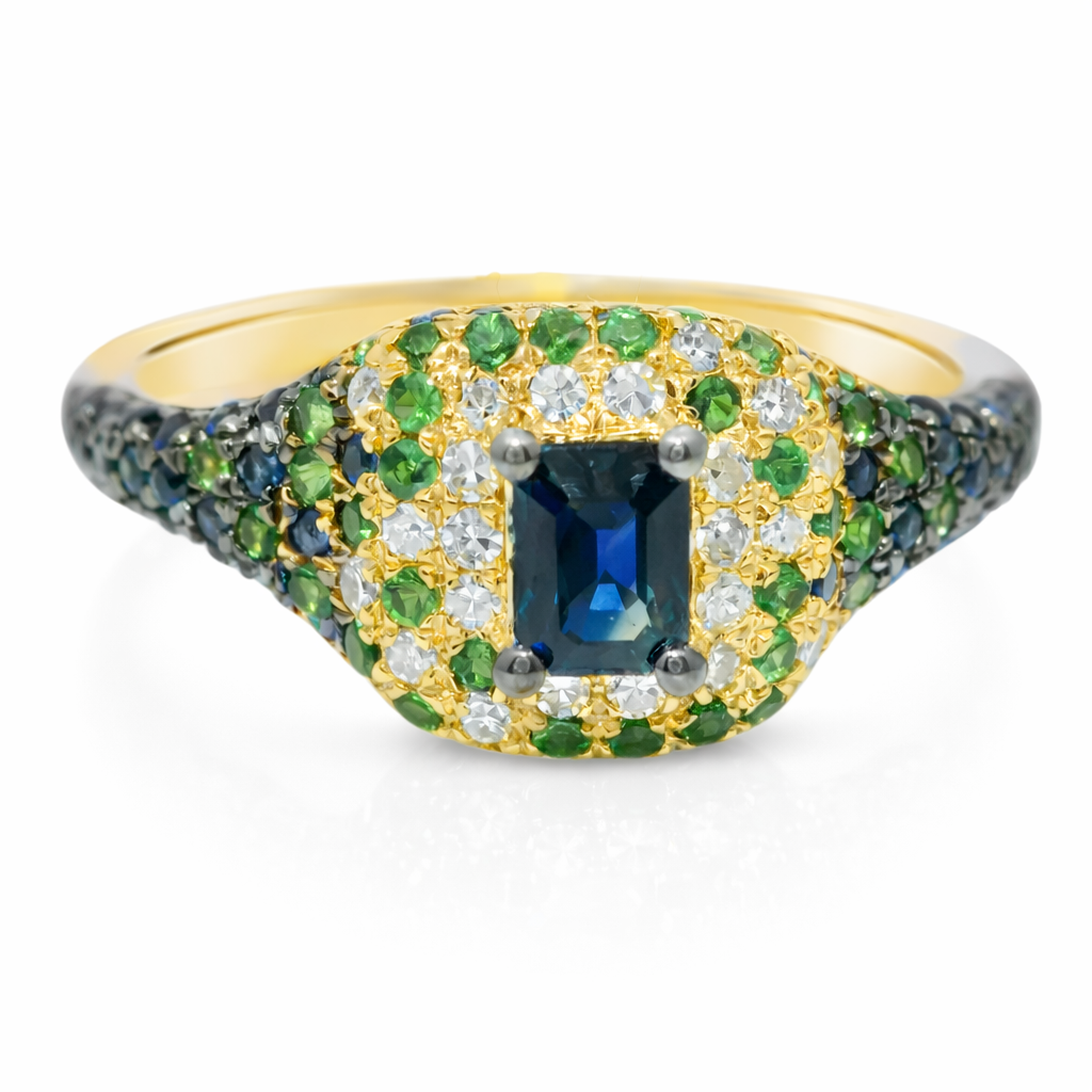0.10CT Diamond & 0.84CT Green Garnet Sapphire Ring 14k Yellow Gold