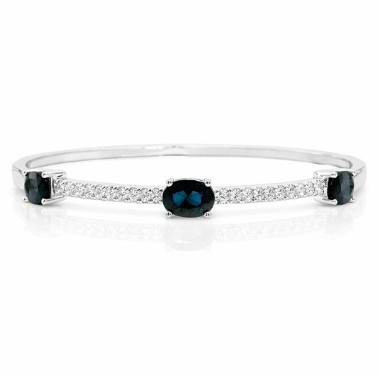 0.66CT Diamond 3.20CT Blue Sapphire Bangle 14k White Gold