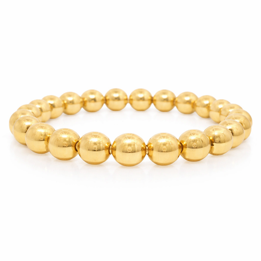 Plain Beaded 14k Yellow Gold Bangle