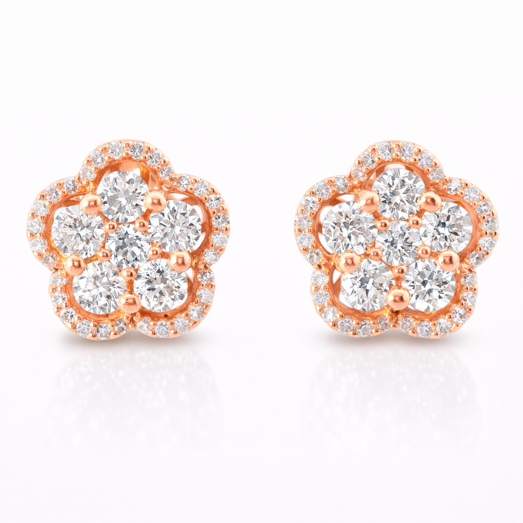 1.57CT Diamond Flower 14k Rose Gold Earring