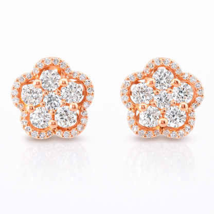 1.57CT Diamond Flower 14k Rose Gold Earring