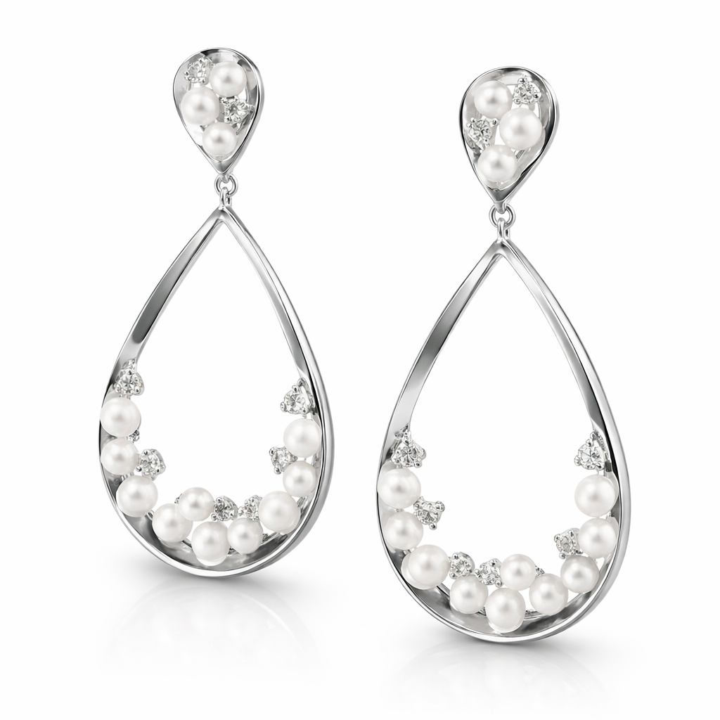 0.16CT Diamond  14k White Gold Pearl Earring