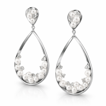 0.16CT Diamond  14k White Gold Pearl Earring