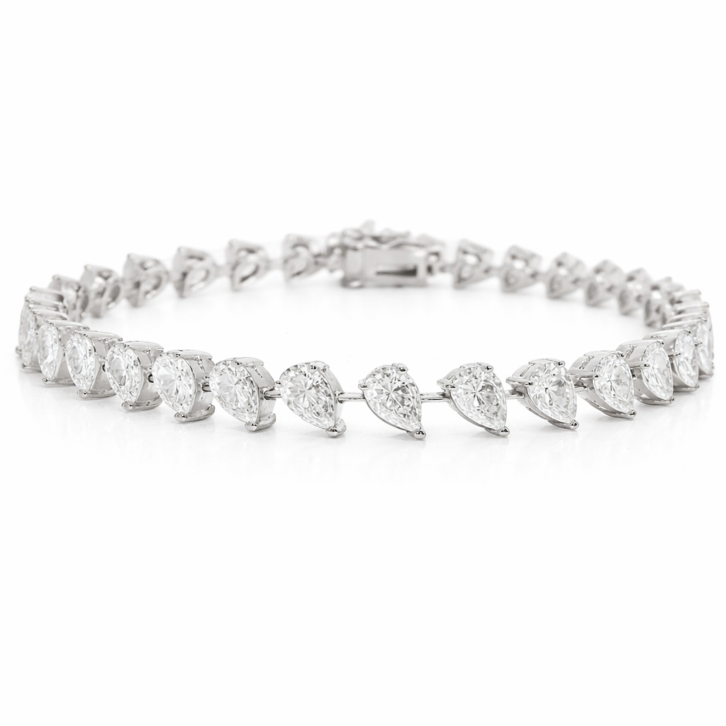 6.47CT Pear Shape Lab Diamond Bracelet 14k White Gold