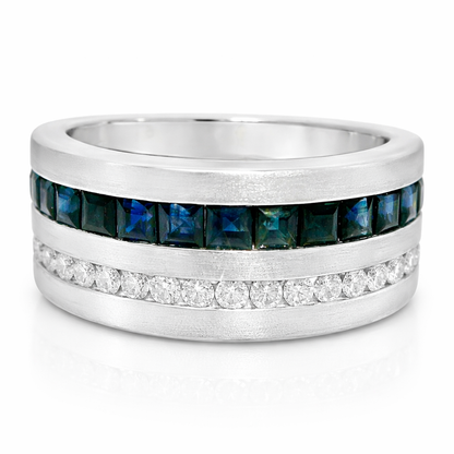 0.26CT Diamond and 1.13CT Blue Sapphire Ring 14K White Gold