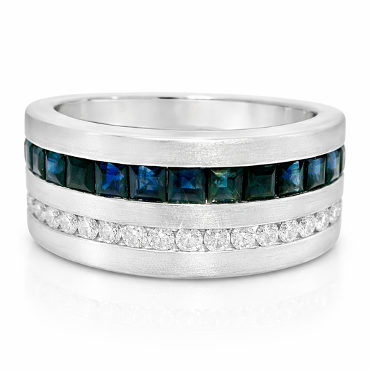 0.26CT Diamond and 1.13CT Blue Sapphire Ring 14K White Gold