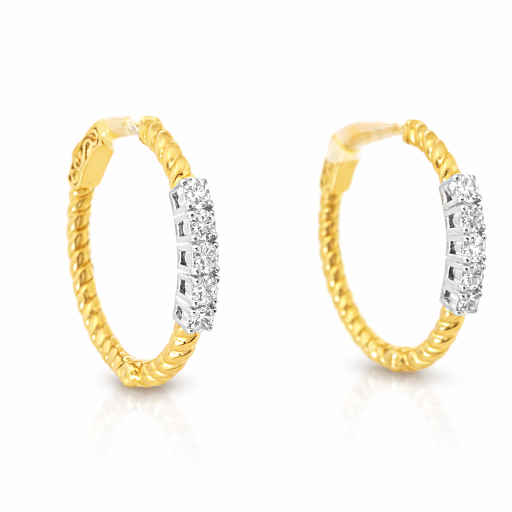 0.50CT Diamond Hoop Earrings 14k Yellow Gold