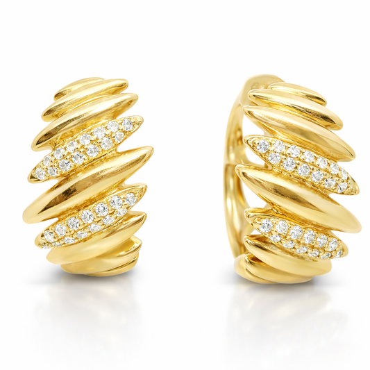 0.16Ct Diamond Hoop Earrings 14K Yellow Gold