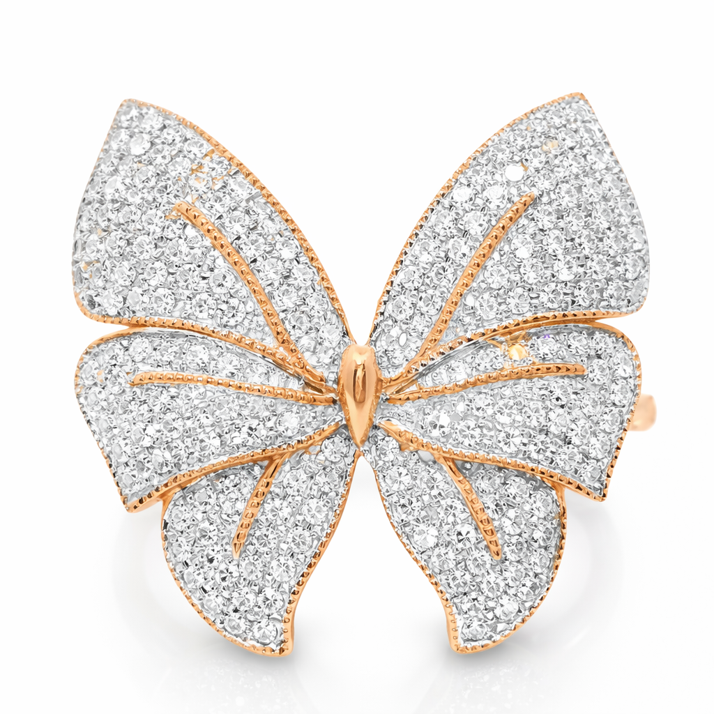 0.54CT Butterfly Diamond Ring 14K Rose Gold