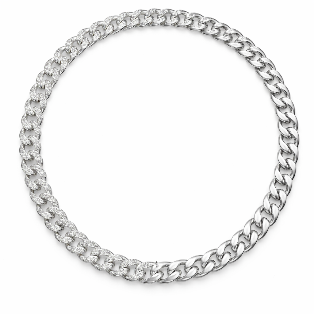 6CT Diamond Cuban Chain Link Necklace 14K White Gold