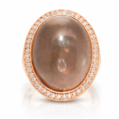 0.58CT Diamond with Cabochon Grey Quartz Doublet Ring 14k Rose Gold