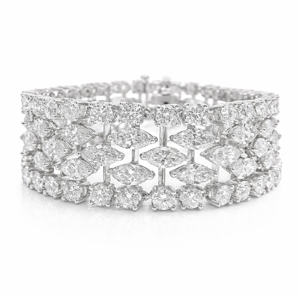 17.14CT Round 24.39CT Marquis Lab Diamond Bracelet 14k White Gold