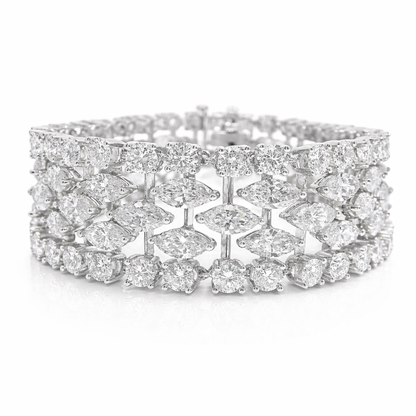 17.14CT Round 24.39CT Marquis Lab Diamond Bracelet 14k White Gold