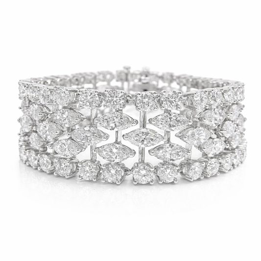 17.14CT Round 24.39CT Marquis Lab Diamond Bracelet 14k White Gold