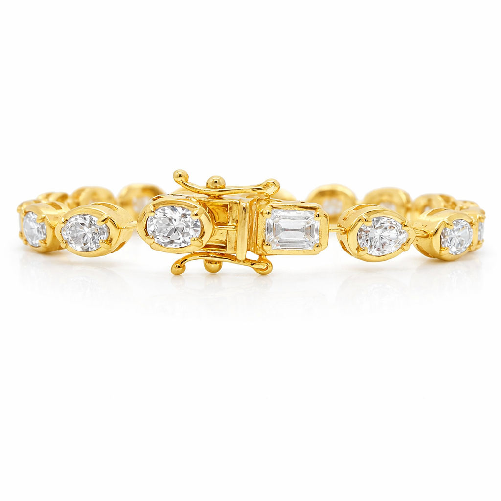 5.28CT Multi Shaped Lab Diamond 14k Yellow Gold Bracelet