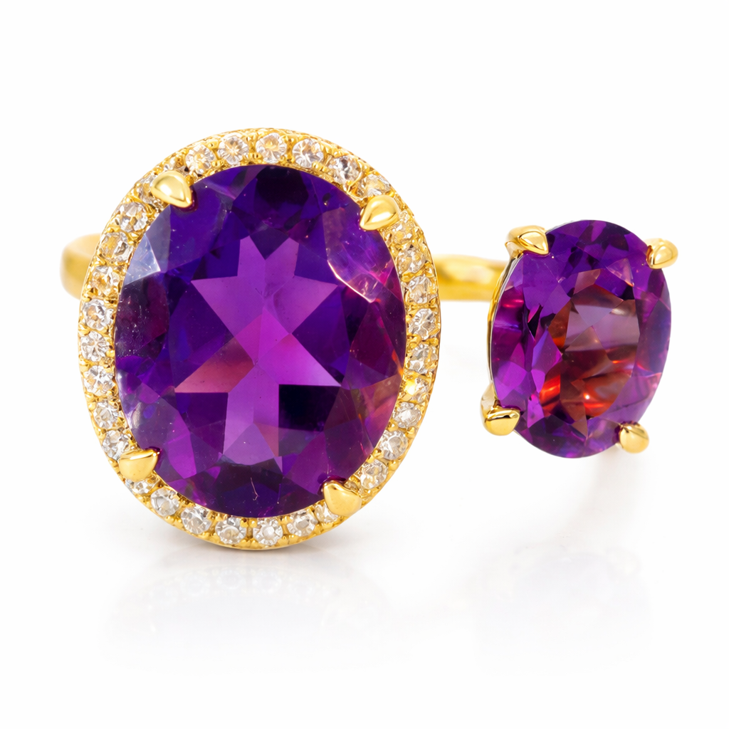 0.09CT Diamond and 2.96CT Purple Amethyst Ring 14K Yellow Gold