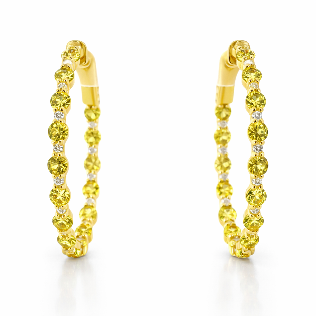 0.29CT Diamond 2.99CT Yellow Sapphire HOOP 14k Yellow Gold Earring