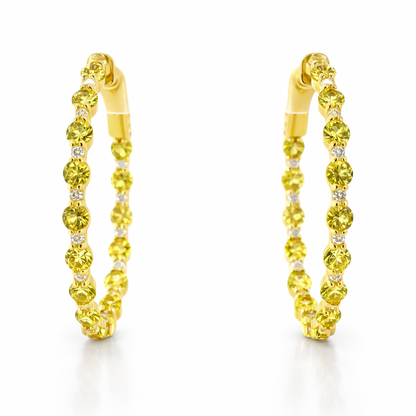 0.29CT Diamond 2.99CT Yellow Sapphire HOOP 14k Yellow Gold Earring