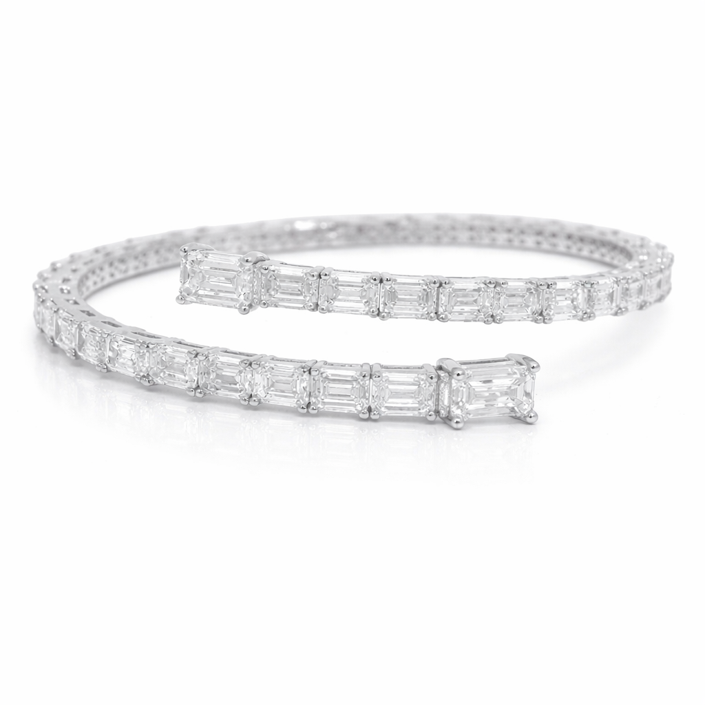 15.31CT Emerald Cut Lab Diamond Flexible Bangle 14K White Gold
