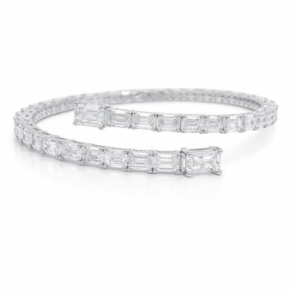 15.31CT Emerald Cut Lab Diamond Flexible Bangle 14K White Gold