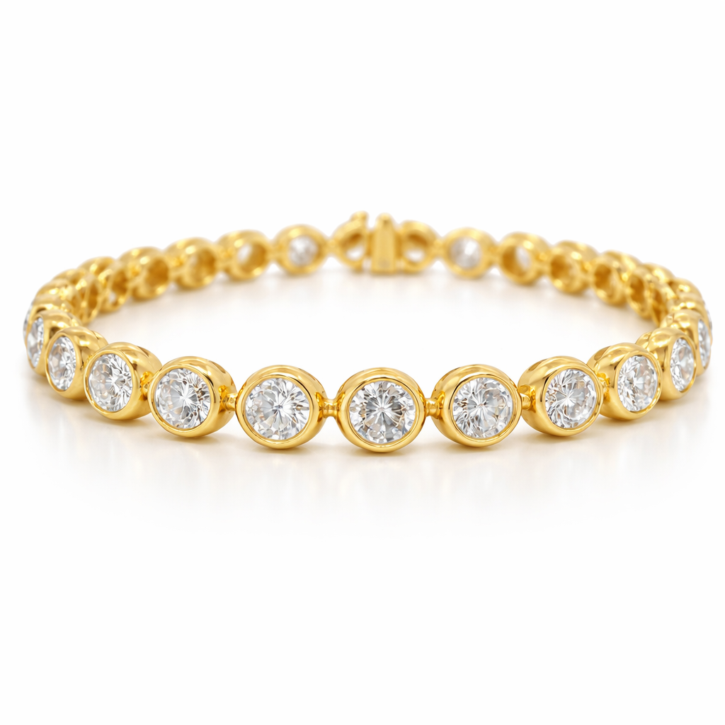 7.49CT Lab Diamond Bezel Bracelet 14k Yellow Gold