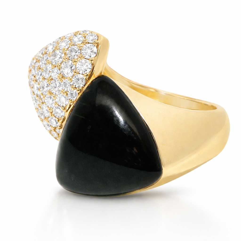 0.99ct Diamond Ring with Black Onyx 14k Yellow Gold