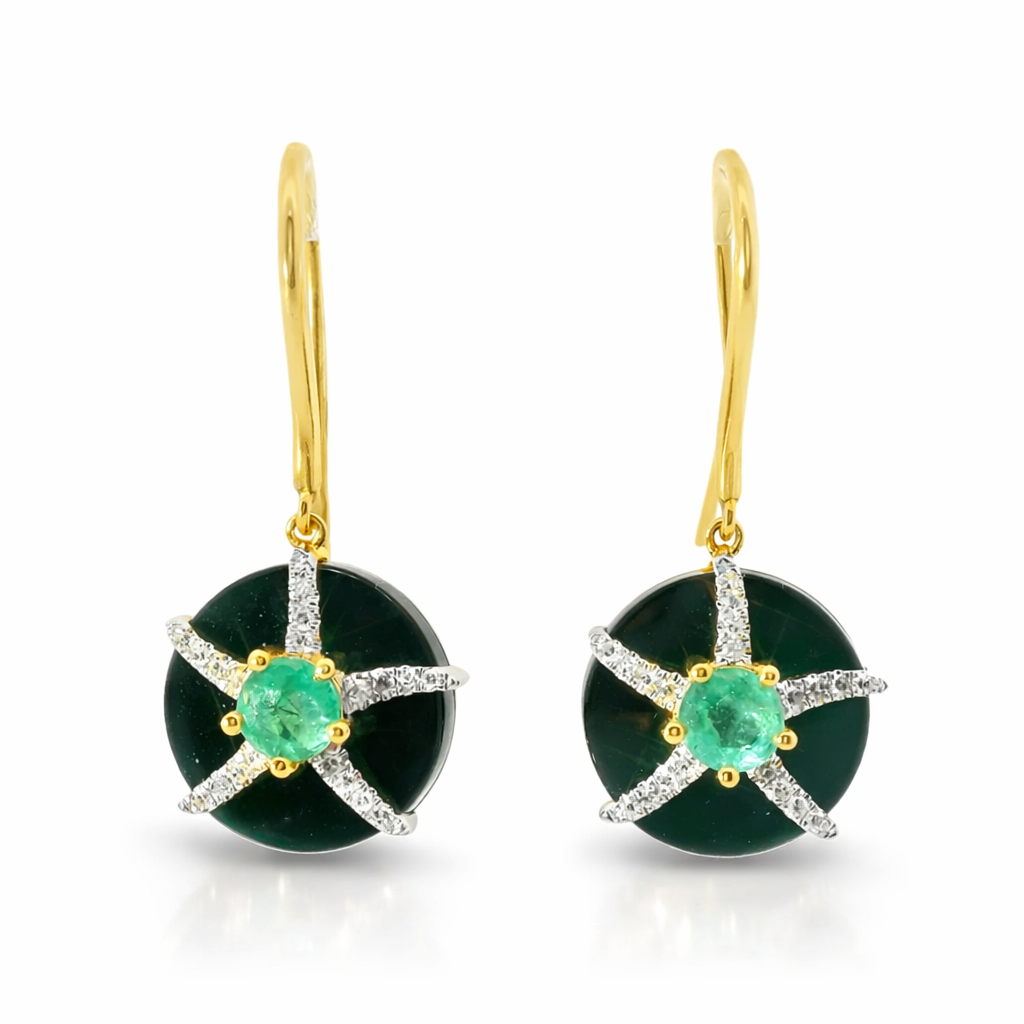 0.15CT Diamond 0.50CT Emerald 14k Yellow Gold Earring