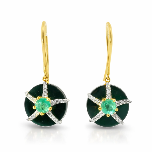 0.15CT Diamond 0.50CT Emerald 14k Yellow Gold Earring