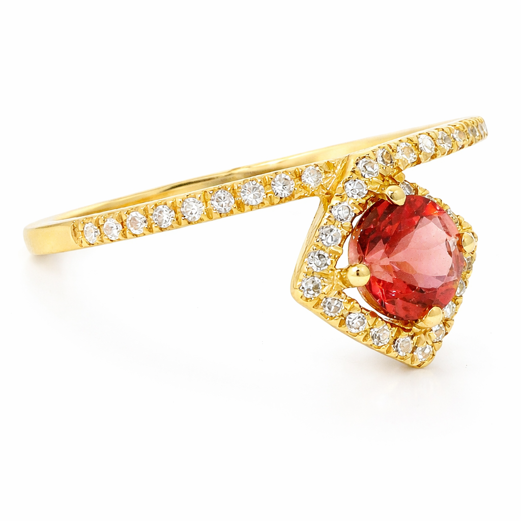 0.12CT Diamond & 0.38CT Pink Tourmaline Ring 14k Yellow Gold