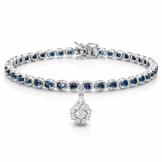0.31CT Diamond 3.15CT Blue Sapphire Bracelet 18k White Gold