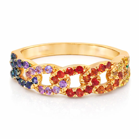 0.52CT Mixed Sapphire Ring 14k Yellow Gold