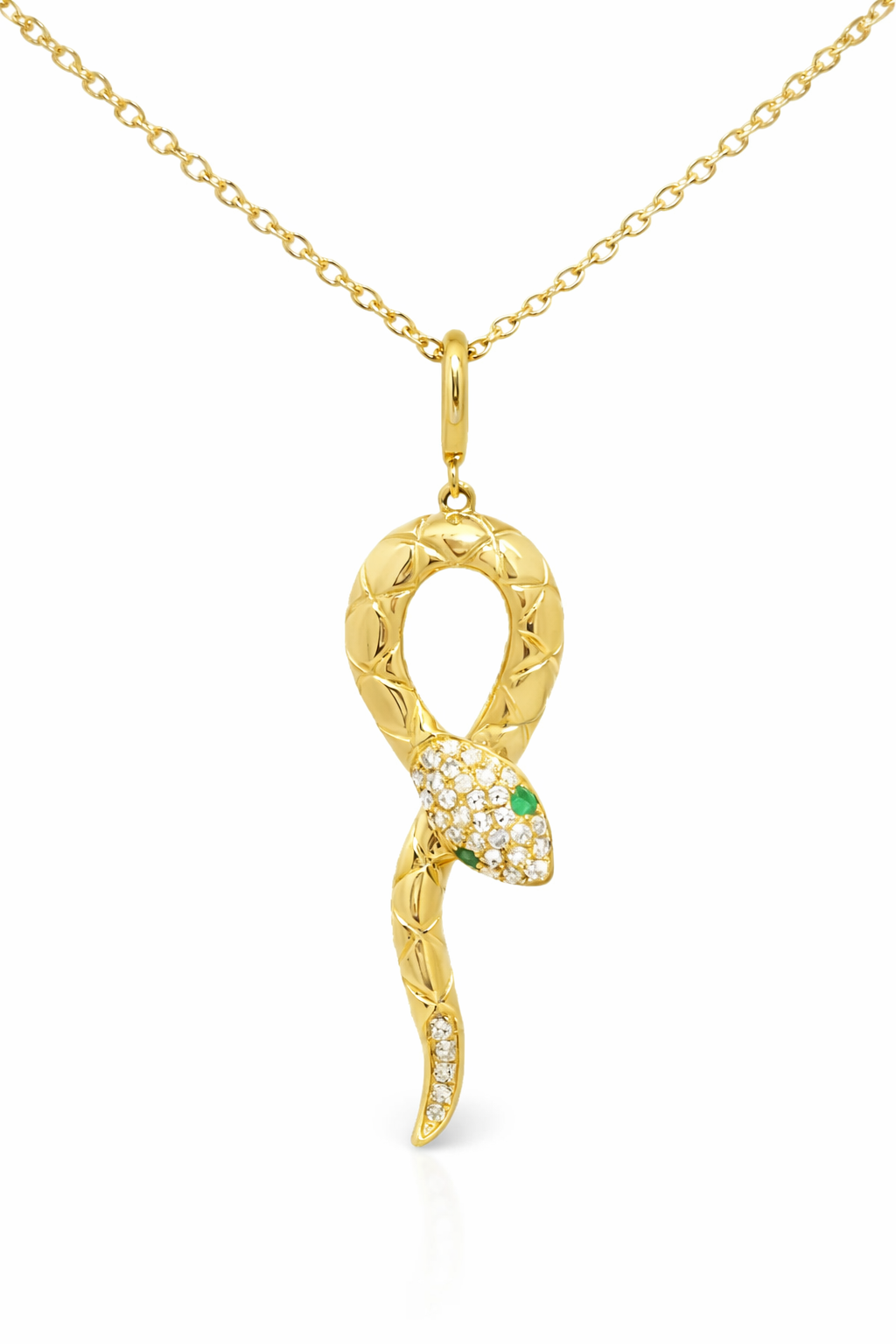 0.10CT Diamond 0.02CT Emerald Pendant 14k Yellow Gold