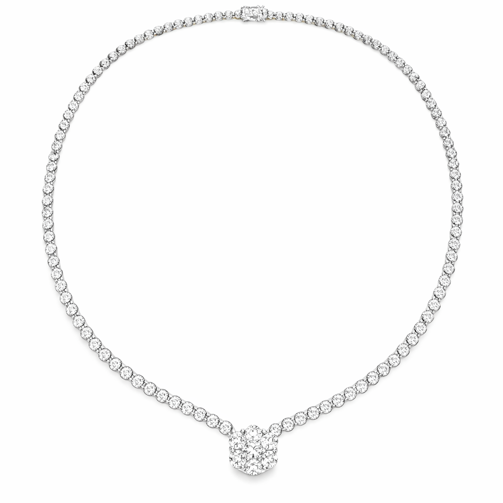 5.77CT Diamond Center Flower 14k White Gold Tennis Necklace