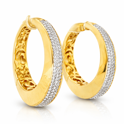 2.04CT Diamond Hoop 14k Yellow Gold Earring