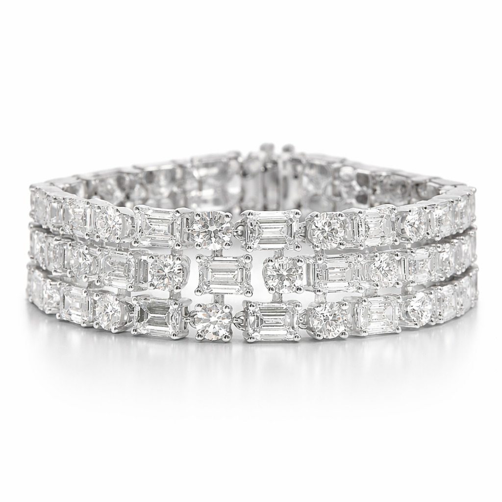 10.70CT Round 25.94CT Emerald Cut Lab Diamond Bracelet 14k White Gold