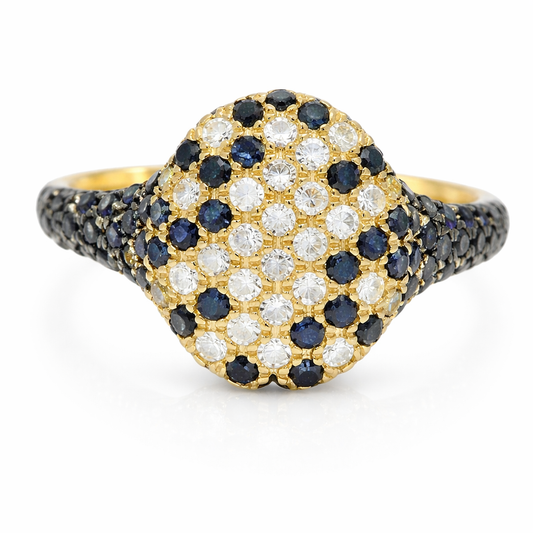 0.15CT Diamond and 0.67CT Blue Sapphire Ring 14k Yellow Gold