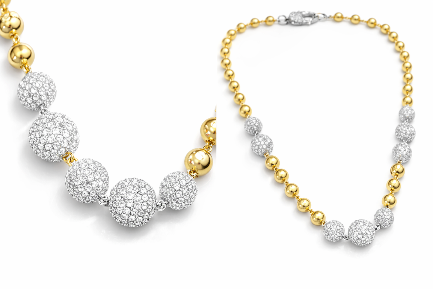 11.50CT Diamond Plain Gold Ball Necklace 14k Yellow Gold