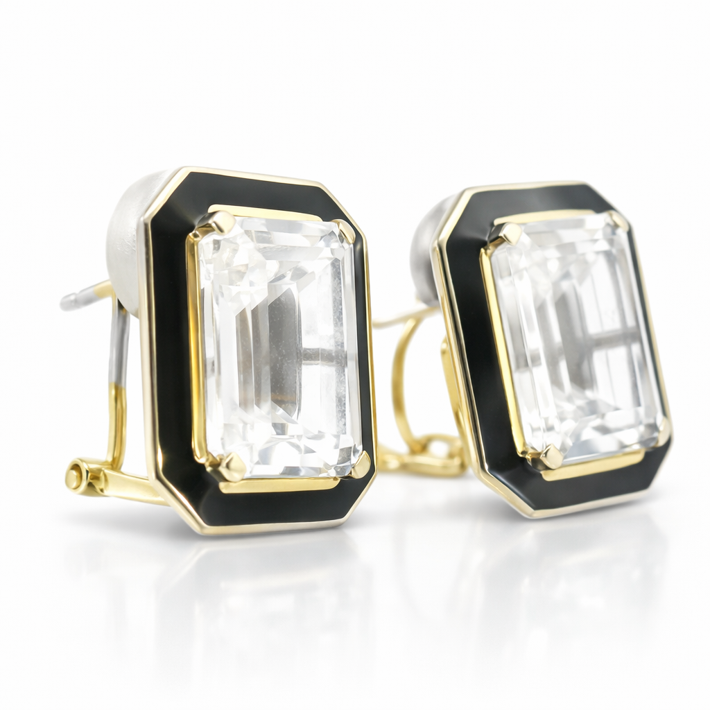 White Topaz Enamel 14k White Gold Earring