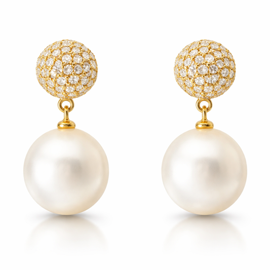 0.55CT Diamond with Pearl 14k Yellow Gold Earring