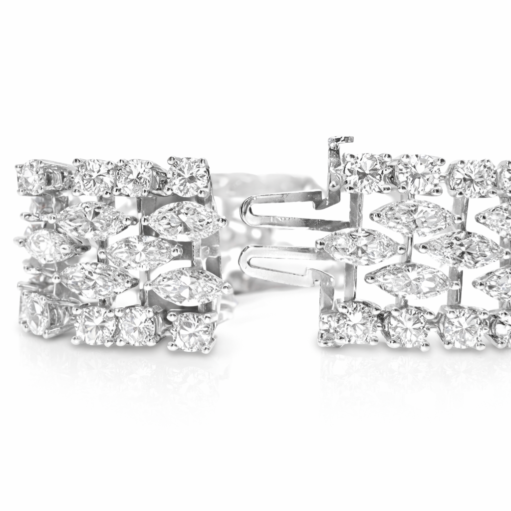 17.14CT Round 24.39CT Marquis Lab Diamond Bracelet 14k White Gold