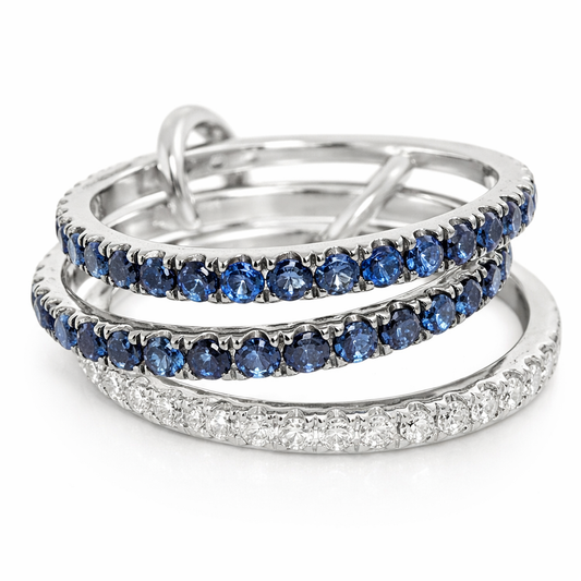 0.27CT Diamond 0.90CT Blue Sapphire Ring 14k White Gold