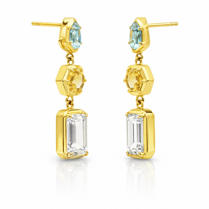 Topaz Citrine & Peridot 14k Yellow Gold Earring