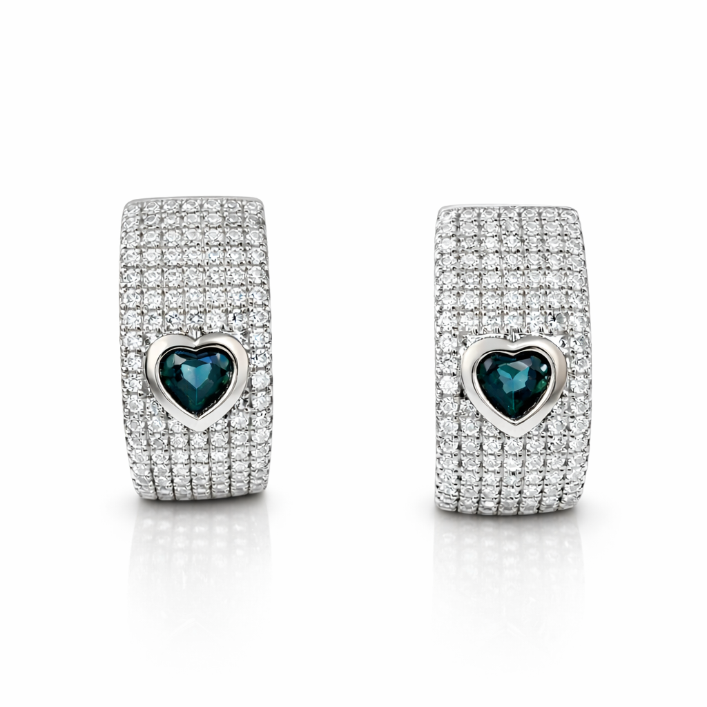 0.83CT Diamond with Blue Sapphire 14k White Gold Earring