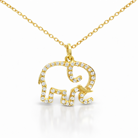 0.17CT Diamond Elephant Pendant 14k Yellow Gold
