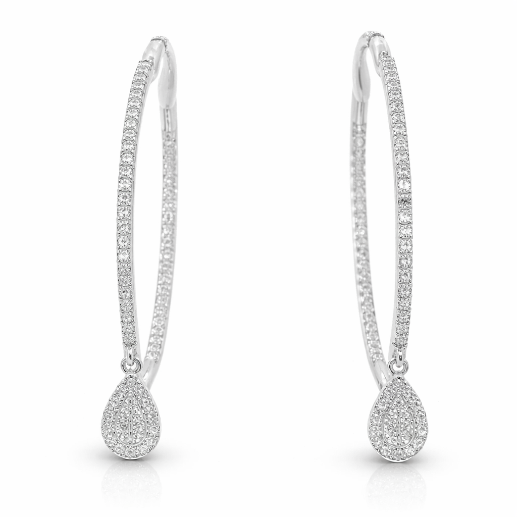 0.71CT Diamond Hoop Earrings 14k White Gold