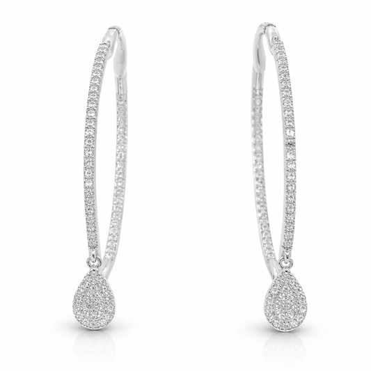 0.71CT Diamond Hoop Earrings 14k White Gold