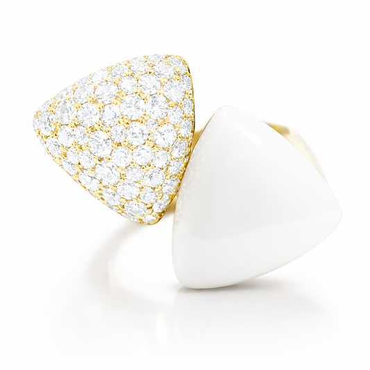 0.99CT Diamond Ring with White Agate 14k Yellow Gold