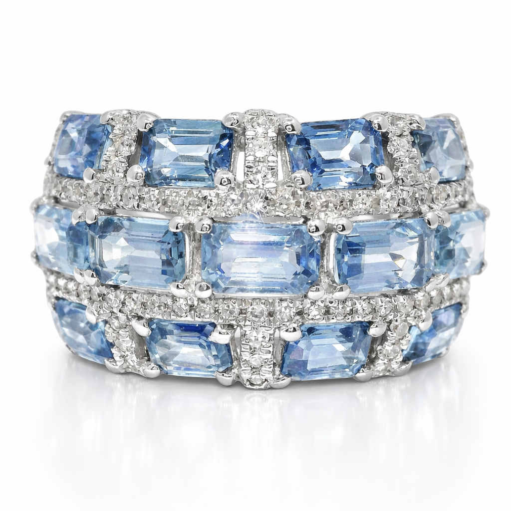 0.25CT Diamond 4.12CT Blue Sapphire Ring 14k White Gold